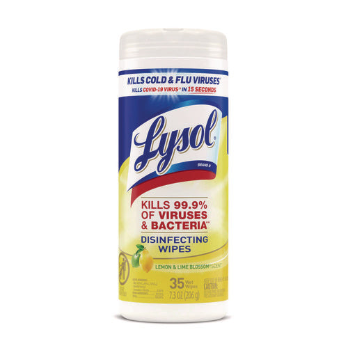 Image of LYSOL® Brand Disinfecting Wipes, 1-Ply, 7 x 7.25, Lemon and Lime Blossom, White, 35 Wipes/Canister