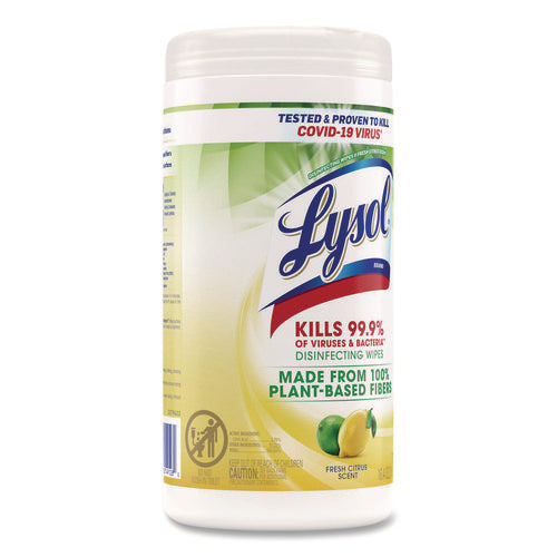 Image of LYSOL® Brand Disinfecting Wipes II Fresh Citrus, 1-Ply, 7 x 7.25, White, 70 Wipes/Canister, 6 Canisters/Carton