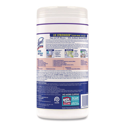 Image of LYSOL® Brand Dual Action Disinfecting Wipes, 1-Ply, 7 x 7.5, Citrus, White/Purple, 75/Canister