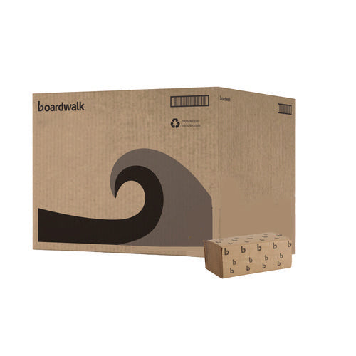 Image of Boardwalk® Singlefold Paper Towels, 1-Ply, 9 x 9.45, Natural, 250/Pack, 16 Packs/Carton