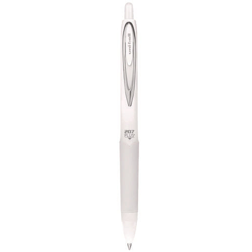 Image of uniball® 207 Plus+ Gel Pen, Retractable, Medium 0.7 mm, Black Ink, White Barrel, Dozen