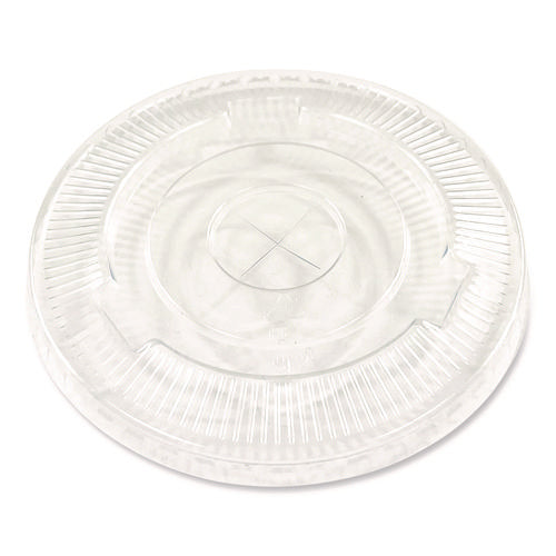 Image of Boardwalk® Crystal-Clear Cold Cup Straw-Slot Lids, Fits 9 oz to 10 oz Cold Cups, Plastic, Clear, 100/Pack
