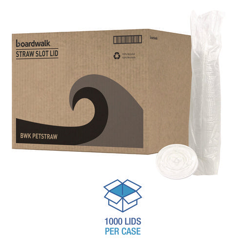 Image of Boardwalk® Crystal-Clear Cold Cup Straw-Slot Lids, Fits 9 oz to 10 oz Cold Cups, Plastic, Clear, 1,000/Carton