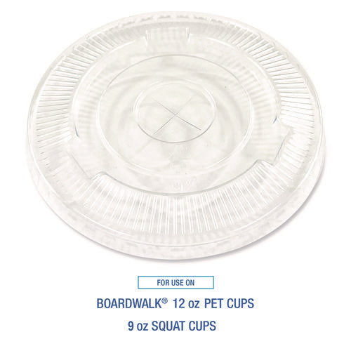 Image of Boardwalk® Crystal-Clear Cold Cup Straw-Slot Lids, Fits 9 oz Squat/12 oz Cold Cups, Plastic, Clear, 1,000/Carton