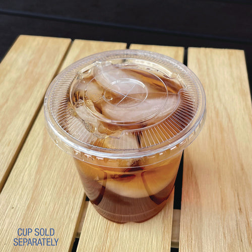 Image of Boardwalk® Crystal-Clear Cold Cup Straw-Slot Lids, Fits 9 oz Squat/12 oz Cold Cups, Plastic, Clear, 1,000/Carton