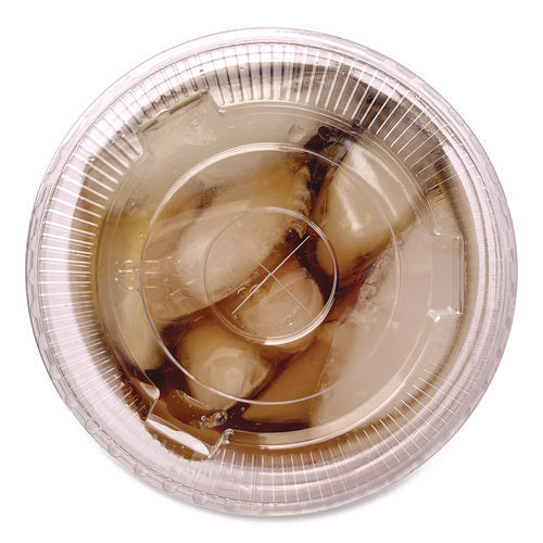 Image of Boardwalk® Crystal-Clear Cold Cup Straw-Slot Lids, Fits 9 oz Squat/12 oz Cold Cups, Plastic, Clear, 1,000/Carton