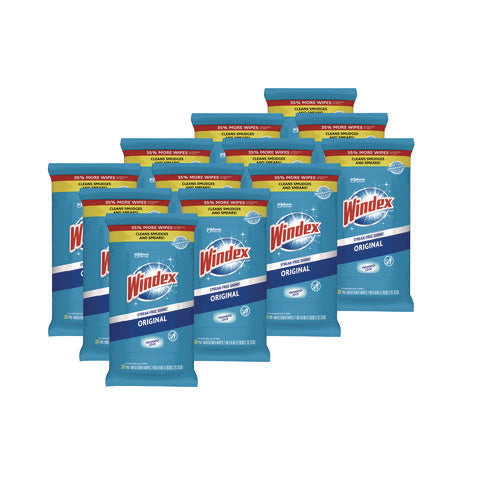 Image of Windex® Glass and Surface Wet Wipe, Cloth, 7 x 8, Unscented, White, 38/Pack