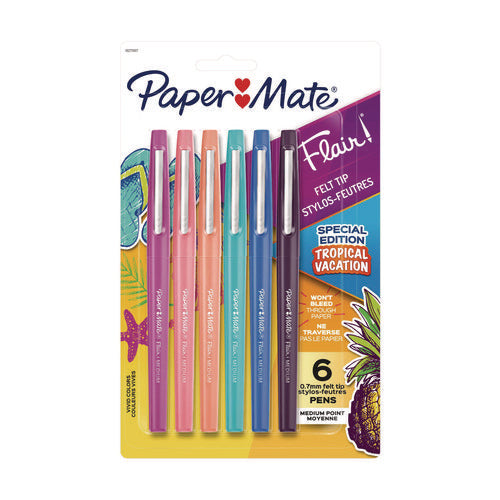 Image of Paper Mate® Flair Felt Tip Porous Point Pen, Stick, Medium 0.7 Mm, Assorted Ink And Barrel Colors, 6/pack