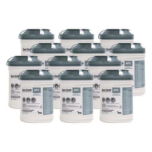Image of Sani Professional® Sani-Cloth AF3 Germicidal Disposable Wipes, 6 x 6.75, White, 160 Wipes/Canister, 12 Canisters/Carton