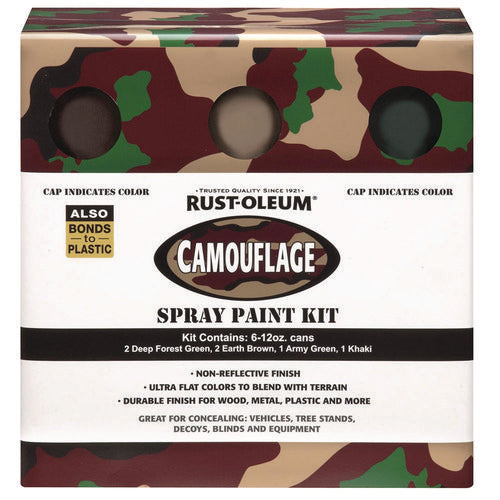 Image of Rust-Oleum® Camouflage 2X Ultra Cover Assorted Spray Paint Kit, Assorted Colors, 12 oz Aerosol Can, 6/Carton