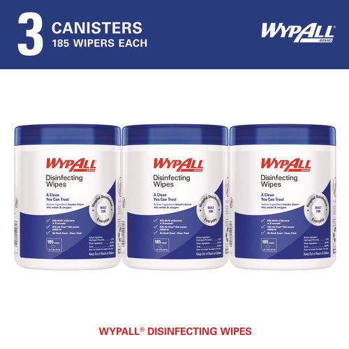 Image of WypAll® Disinfecting Wipes, 1-Ply, 5.16 x 8.5, Fresh Scent, White, 185 Sheets/Canister, 3 Canisters/Carton