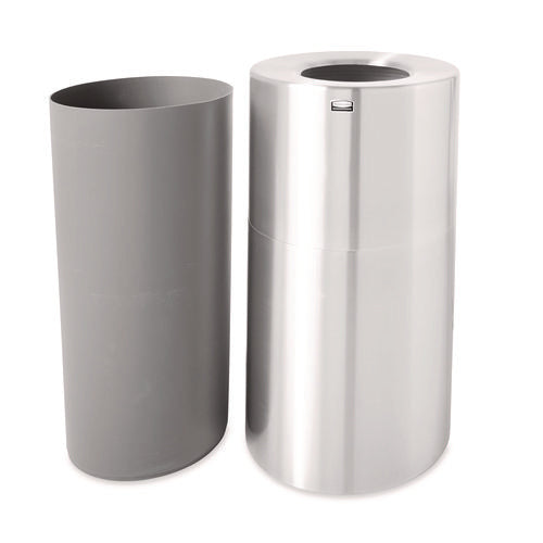 Image of Rubbermaid® Commercial Atrium Aluminum Container with Liner, 35 gal, Aluminum, Satin Aluminum