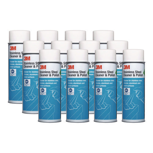 Image of 3M Stainless Steel Cleaner And Polish, Lime Scent, Foam, 21 Oz Aerosol Spray, 12/carton