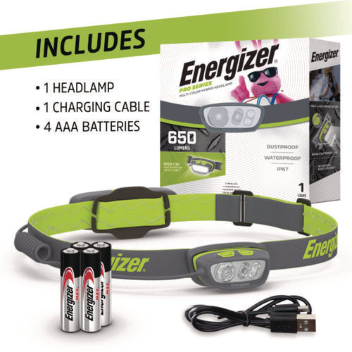 Image of Energizer® Pro Series Multi-Color Hybrid Headlamp, Rechargeable Lithium Ion/4 AAA Batteries (Included), Gray/Green