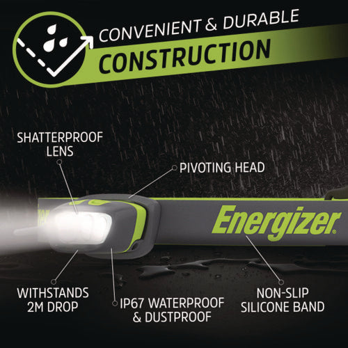 Image of Energizer® Pro Series Multi-Color Hybrid Headlamp, Rechargeable Lithium Ion/4 AAA Batteries (Included), Gray/Green