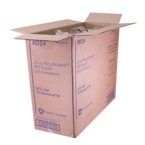 Image of Fabri-Kal® Recycleware Round Deli Container, 24 oz, 4.6" Diameter x 3.6" h, Clear, Plastic, 500/Carton