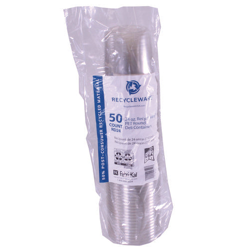 Image of Fabri-Kal® Recycleware Round Deli Container, 24 oz, 4.6" Diameter x 3.6" h, Clear, Plastic, 500/Carton