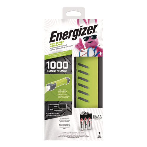 Image of Energizer® Pro Series Handheld High CRI Flashlight, Rechargeable Lithium Ion/6 AAA Batteries Included, Gray/Green