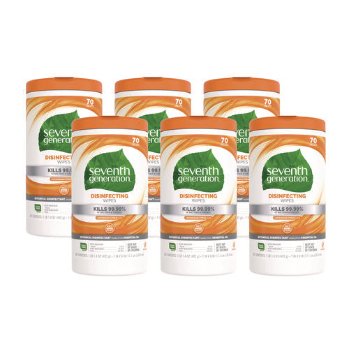 Image of Seventh Generation® Botanical Disinfecting Wipes, 7 x 8, Lemongrass Citrus, 70 Count, 6/Carton