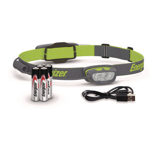 Image of Energizer® Pro Series Multi-Color Hybrid Headlamp, Rechargeable Lithium Ion/4 AAA Batteries (Included), Gray/Green