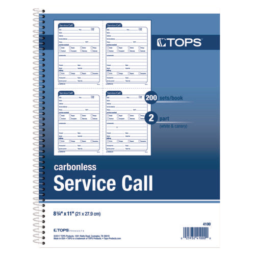 Image of TOPS Service Call Book, Two-Part Carbonless, 5.5 x 3.88, 4 Forms/Sheet, 200 Forms Total