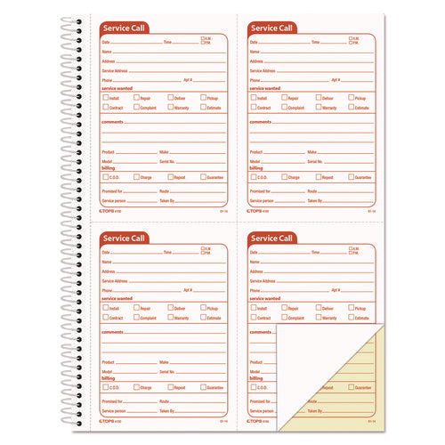 Image of TOPS Service Call Book, Two-Part Carbonless, 5.5 x 3.88, 4 Forms/Sheet, 200 Forms Total