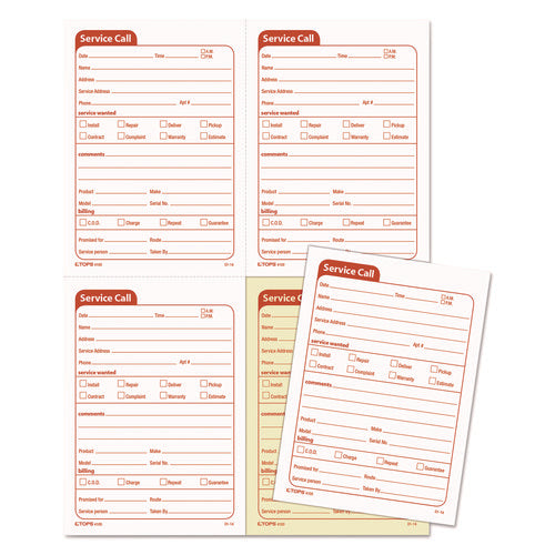 Image of TOPS Service Call Book, Two-Part Carbonless, 5.5 x 3.88, 4 Forms/Sheet, 200 Forms Total
