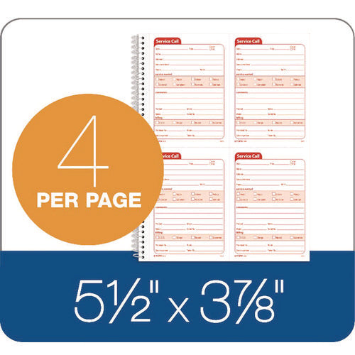Image of TOPS Service Call Book, Two-Part Carbonless, 5.5 x 3.88, 4 Forms/Sheet, 200 Forms Total