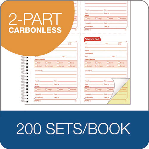 Image of TOPS Service Call Book, Two-Part Carbonless, 5.5 x 3.88, 4 Forms/Sheet, 200 Forms Total