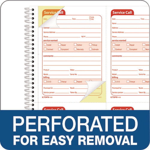 Image of TOPS Service Call Book, Two-Part Carbonless, 5.5 x 3.88, 4 Forms/Sheet, 200 Forms Total
