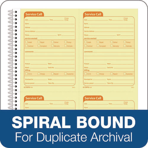 Image of TOPS Service Call Book, Two-Part Carbonless, 5.5 x 3.88, 4 Forms/Sheet, 200 Forms Total