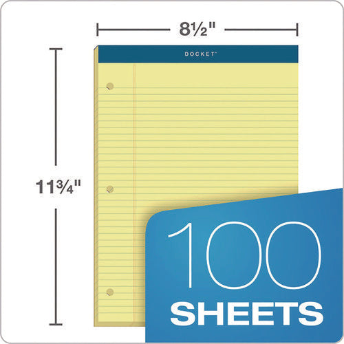 Image of TOPS Double Docket Ruled Pads With Extra Sturdy Back, Medium/college Rule, 100 Canary-Yellow 8.5 X 11.75 Sheets