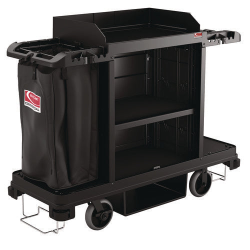 Image of Suncast Commercial® Standard Housekeeping Cart, Plastic, 1 Shelf, 24" x 62.13" x 49.75", Black