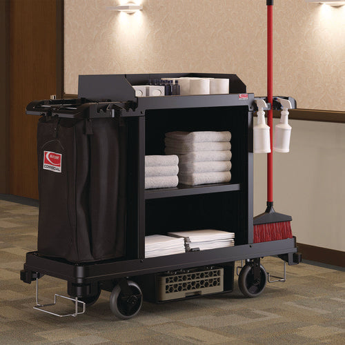 Image of Suncast Commercial® Standard Housekeeping Cart, Plastic, 1 Shelf, 24" x 62.13" x 49.75", Black