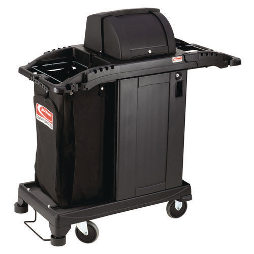 Image of Suncast Commercial® Compact Premium Housekeeping Cart, Plastic, 1 Shelf, 23.25" x 53.22" x 53.06", Black