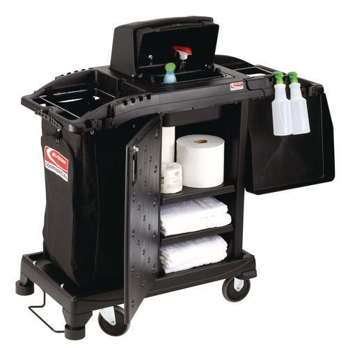 Image of Suncast Commercial® Compact Premium Housekeeping Cart, Plastic, 1 Shelf, 23.25" x 53.22" x 53.06", Black