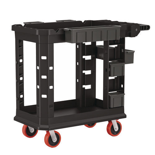 Image of Suncast Commercial® Heavy Duty Plus Utility Cart, Plastic, 2 Shelves, 6 Bins, 500 lb Capacity, 19.5" x 41.78" x 34.81", Black