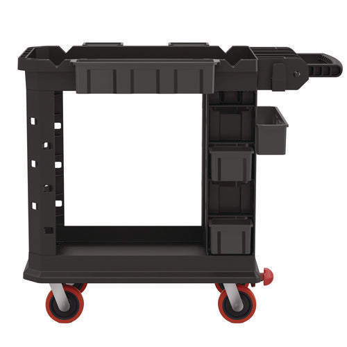 Image of Suncast Commercial® Heavy Duty Plus Utility Cart, Plastic, 2 Shelves, 6 Bins, 500 lb Capacity, 19.5" x 41.78" x 34.81", Black