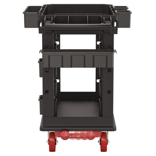 Image of Suncast Commercial® Heavy Duty Plus Utility Cart, Plastic, 2 Shelves, 6 Bins, 500 lb Capacity, 19.5" x 41.78" x 34.81", Black