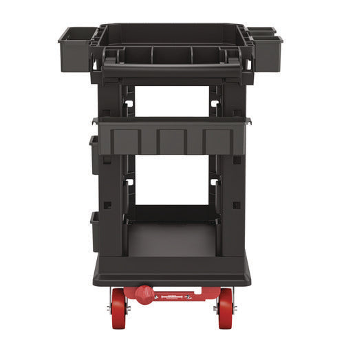 Image of Suncast Commercial® Heavy Duty Plus Utility Cart, Plastic, 2 Shelves, 6 Bins, 500 lb Capacity, 19.5" x 41.78" x 34.81", Black