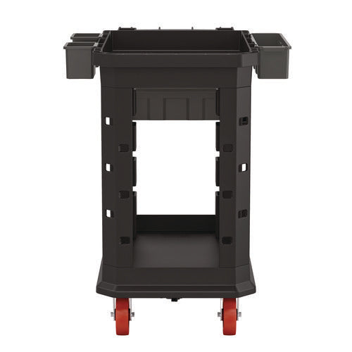 Image of Suncast Commercial® Heavy Duty Plus Utility Cart, Plastic, 2 Shelves, 6 Bins, 500 lb Capacity, 19.5" x 41.78" x 34.81", Black