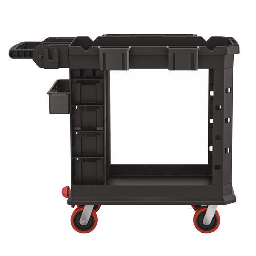 Image of Suncast Commercial® Heavy Duty Plus Utility Cart, Plastic, 2 Shelves, 6 Bins, 500 lb Capacity, 19.5" x 41.78" x 34.81", Black