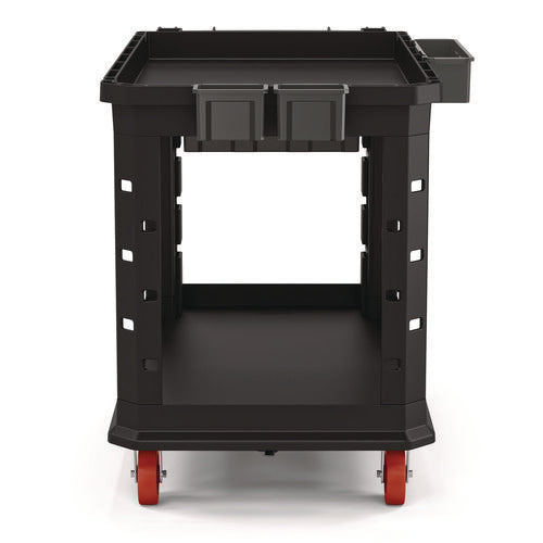 Image of Suncast Commercial® Heavy Duty Plus Utility Cart, Plastic, 2 Shelves, 6 Bins, Capacity, 26.5" x 48.78" x 34.81", Black