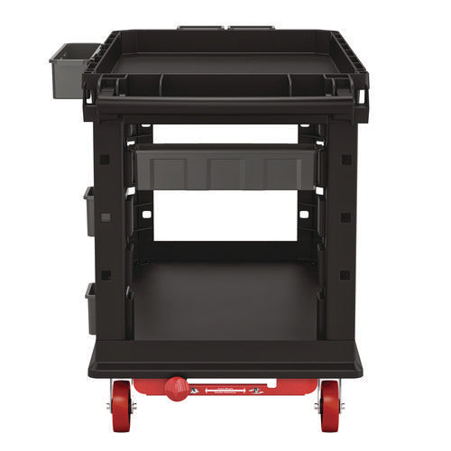 Image of Suncast Commercial® Heavy Duty Plus Utility Cart, Plastic, 2 Shelves, 6 Bins, Capacity, 26.5" x 48.78" x 34.81", Black