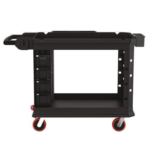 Image of Suncast Commercial® Heavy Duty Plus Utility Cart, Plastic, 2 Shelves, 6 Bins, Capacity, 26.5" x 48.78" x 34.81", Black