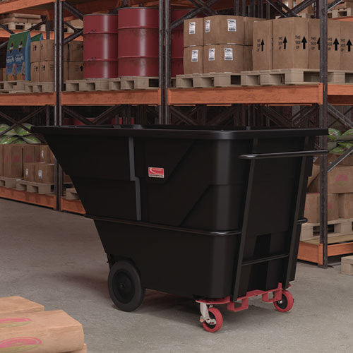 Image of Suncast Commercial® 2 cu yd Heavy Duty Tilt Truck, Forkliftable Frame, 2,300 lb Capacity, Black/Red