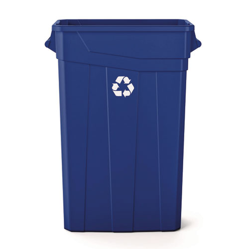 Image of Suncast Commercial® 23 Gallon Resin Slim Recycling Trash Can, Plastic, Blue/White