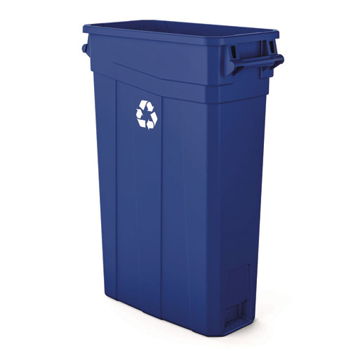 Image of Suncast Commercial® 23 Gallon Resin Slim Recycling Trash Can, Plastic, Blue/White