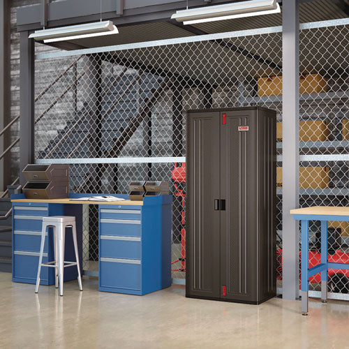 Image of Suncast Commercial® Tall Storage Cabinet, Five Shelves: One Fixed, Four Adjustable, 30" x 20.25" x 72", Gray