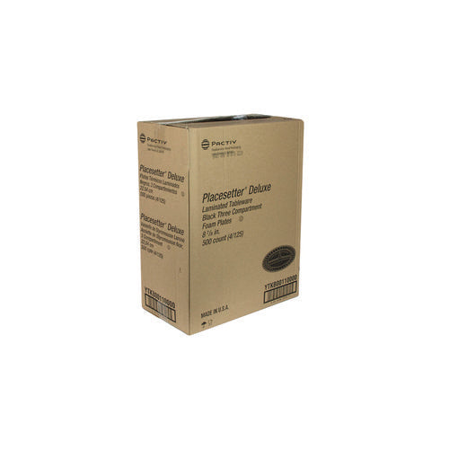 Image of Pactiv Evergreen Placesetter Deluxe Laminated Foam Dinnerware, 3-Compartment Plate, 9" dia, Black, 500/Carton